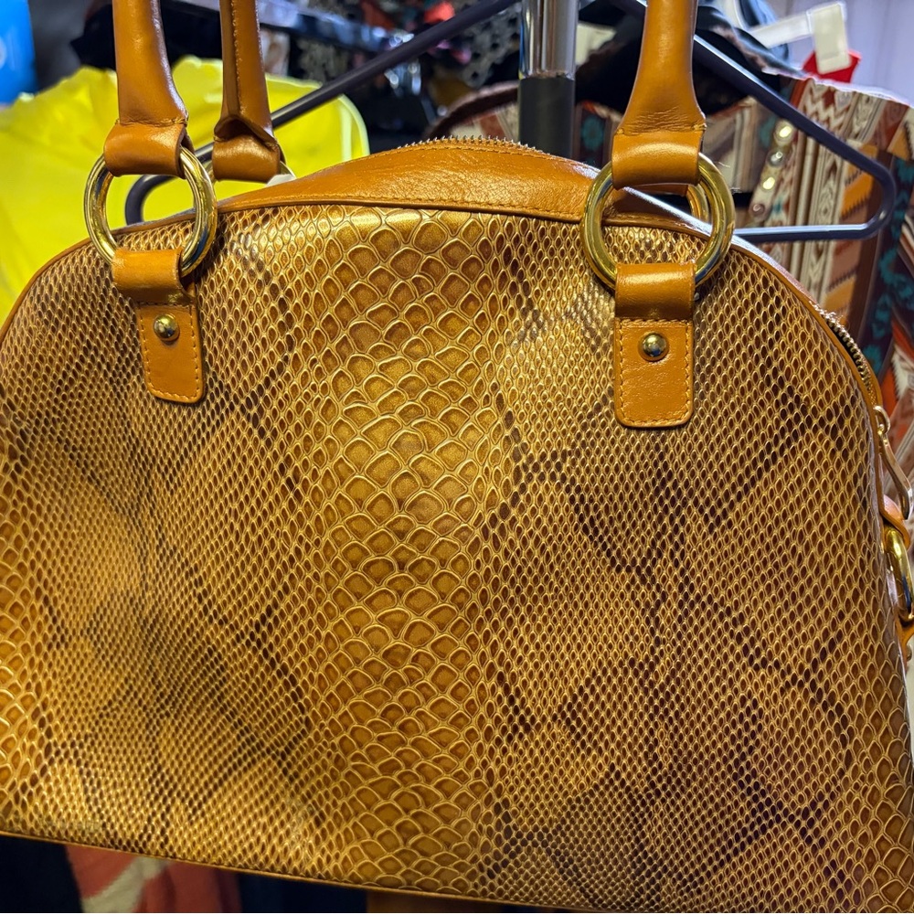 Chic Tan Snake Print Satchel